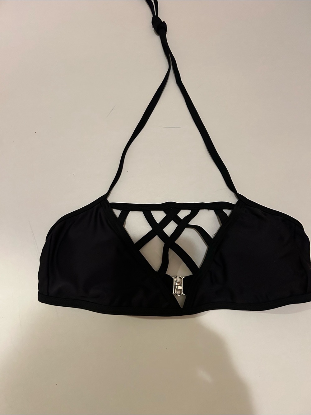 Strappy Black Halter Bikini Top